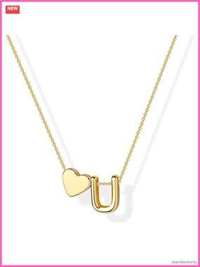 14K Gold Plated Heart Initial Necklace Adjustable Pendant Jewelry Gift
